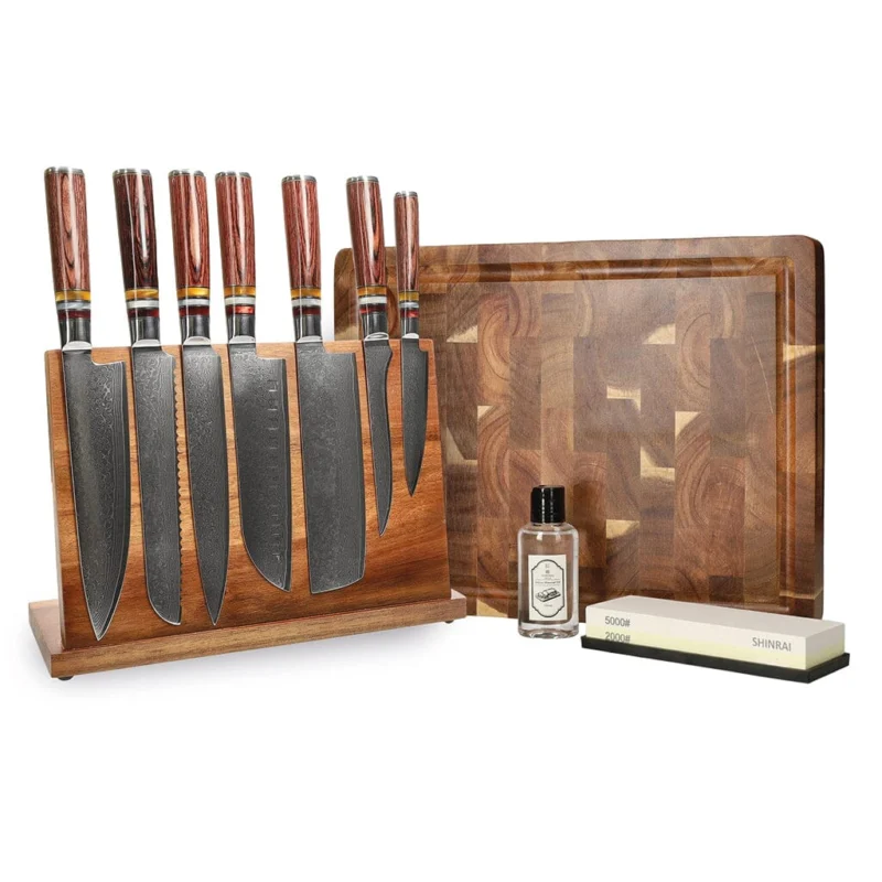 Shinrai Knives - Micarta Jewels Mega Bundel - All you need Messenset met blok, snijplank en slijpsteen Shinrai Knives