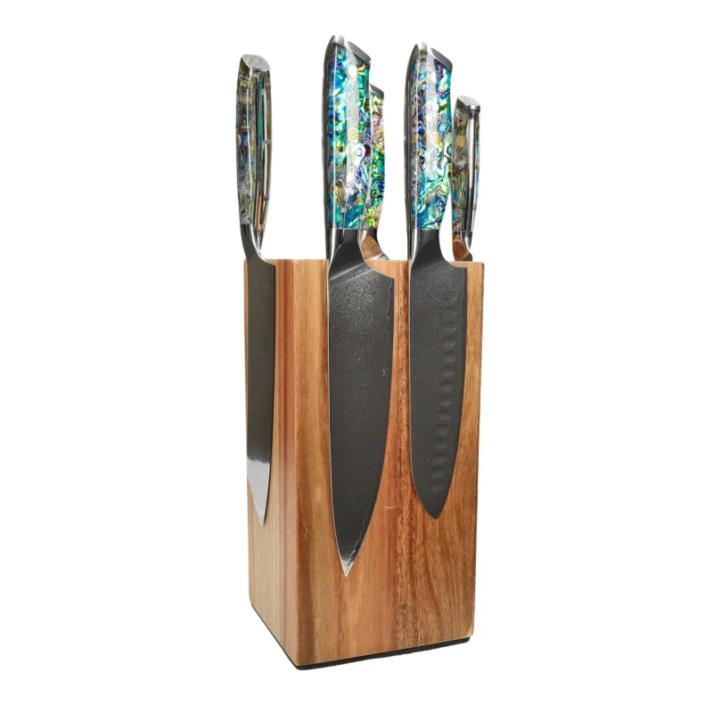 Shinrai Knives - Parelmoer Jewels 5-delige Messenset + Messenblok Rotate Messenset met blok Shinrai Knives