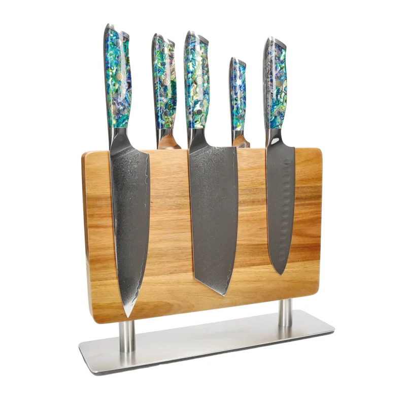Shinrai Knives - Parelmoer Jewels 5-delige Messenset + Messenblok Stans Messenset met blok Shinrai Knives