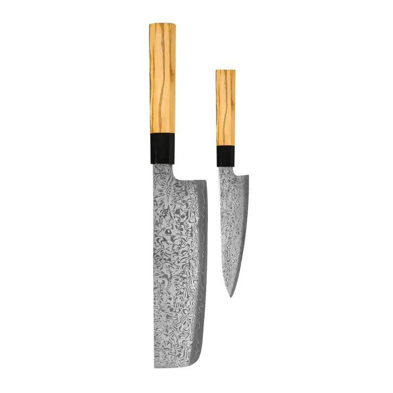 Shinrai Knives - Takumi Kaza 2-delige Damascus Messenset - Nakiri + Schilmes Messenset Shinrai Knives