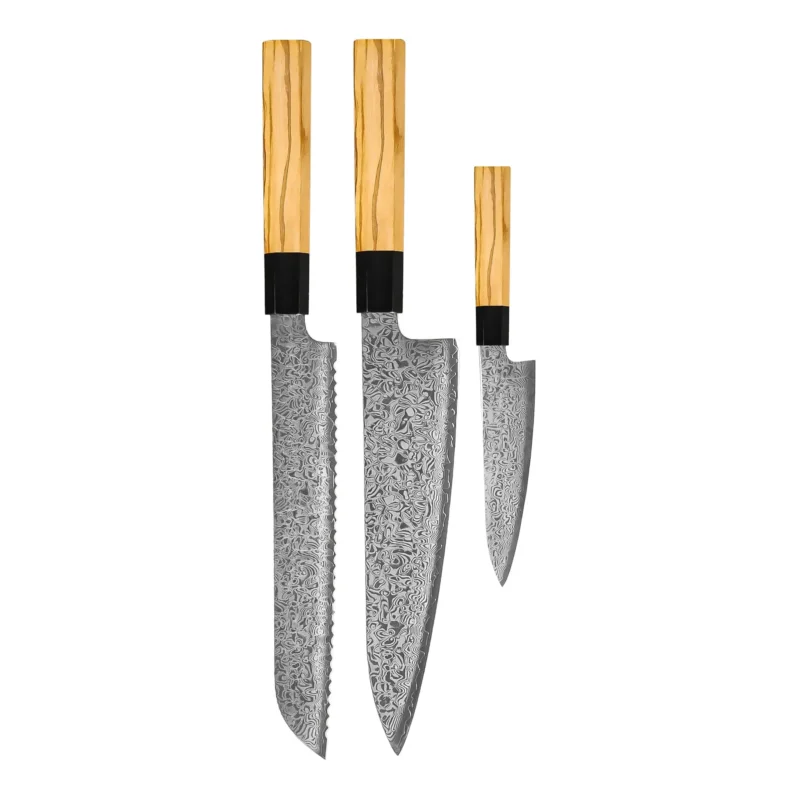 Shinrai Knives - Takumi Kaza 3-delige Damascus Messenset - Koksmes + Broodmes + Schilmes Messenset Shinrai Knives