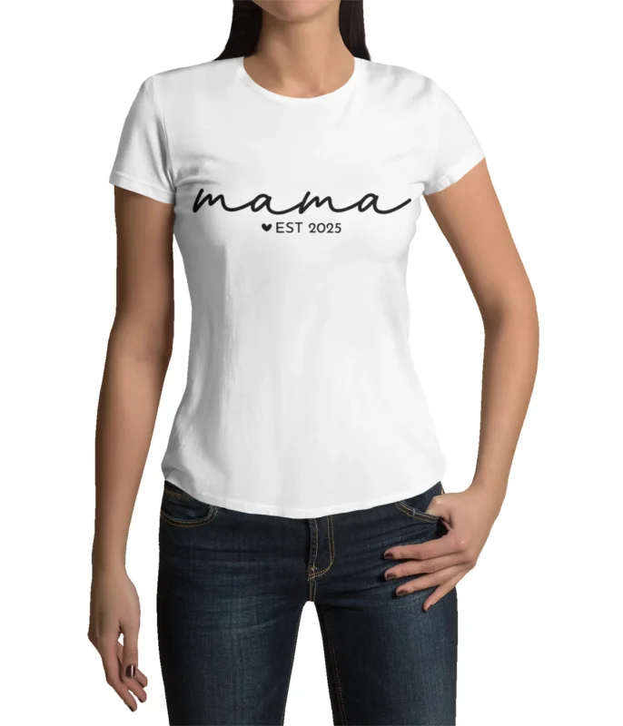 Mama T-Shirt mit Namen – Damen Shirt mit Herz & Pfeil Motiv – Weiß, Schwarz oder Mattrosa – Größen S–3XL – Baumwollshirt für Mütter, Familie & Geschenkidee