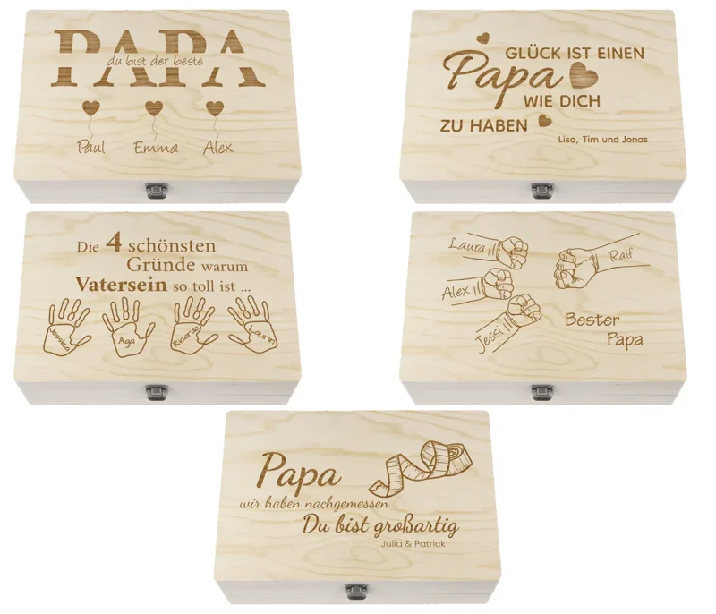 Geschenk Vatertag personalisiert mit Spruch - Holzkiste mit Deckel